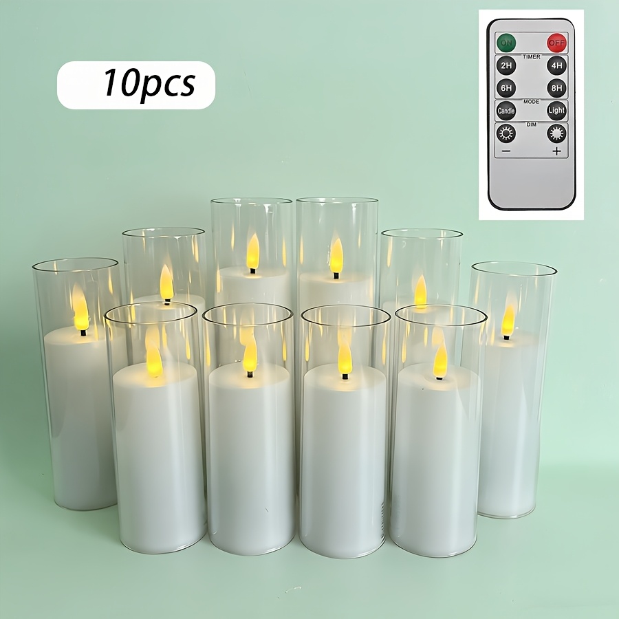TEMU Bougies flamme avec télécommande, bougies à piles avec minuterie, bougies de simulation LED scintillantes à coque en acrylique pour , fêtes,