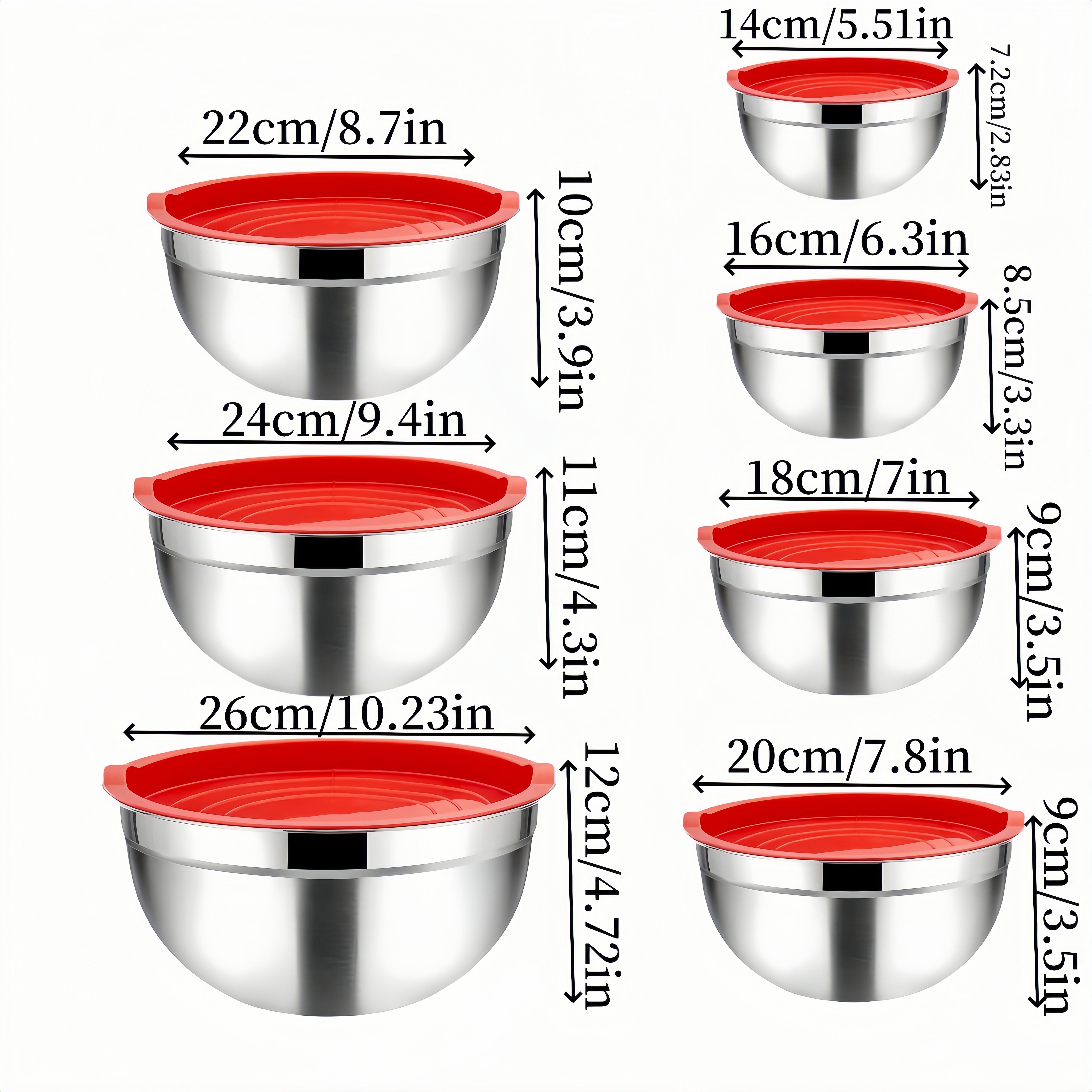 14pcs stainless steel mixing bowl set with lids rust resistant dishwasher safe for baking cooking serving   salads eggs more   gadget for holidays details 8