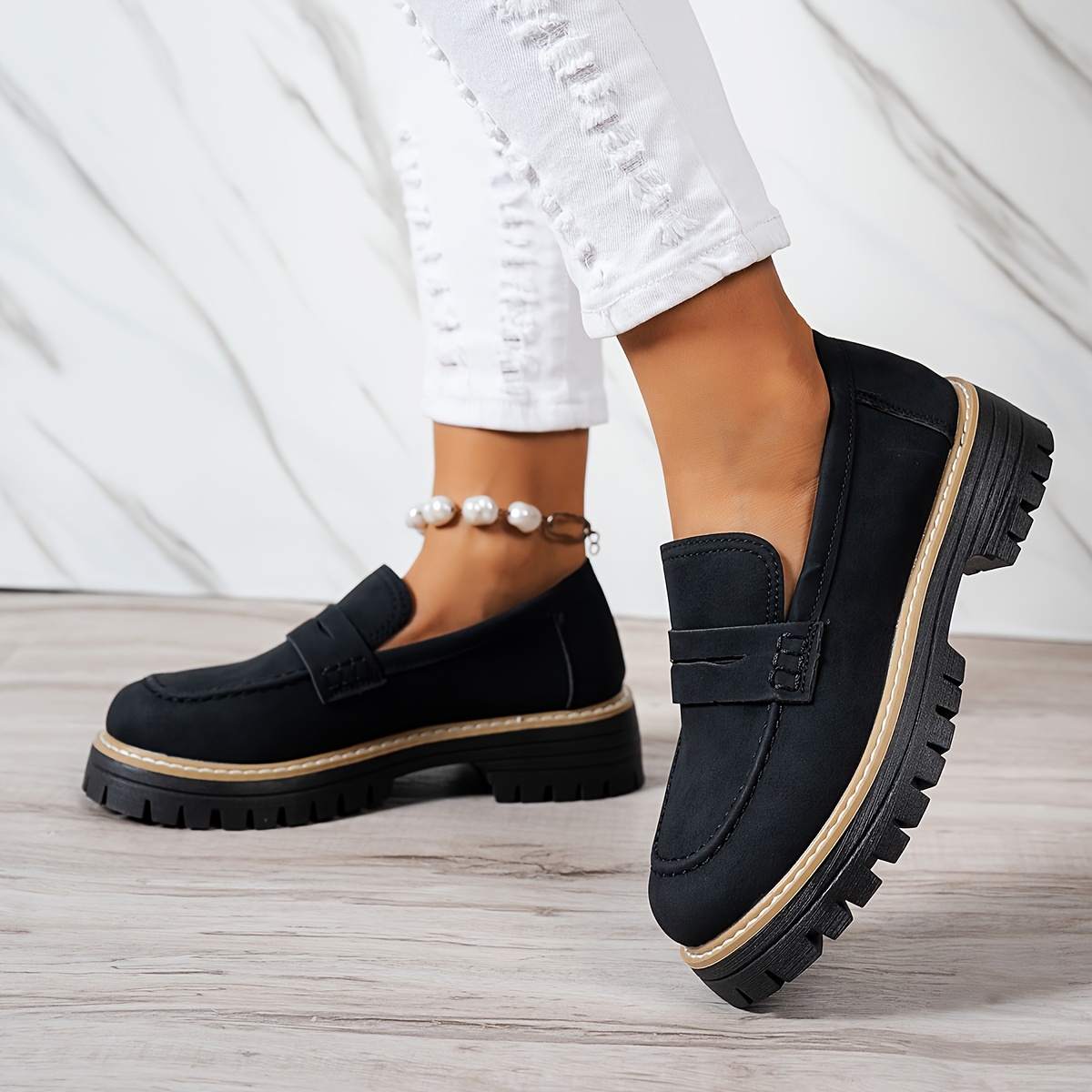 mocasines gruesos para mujer mocasines tipo penny   con punta redonda   de eva y forro transpirable estilo retro c   para uso   y formal en     varios colores 24cm   10