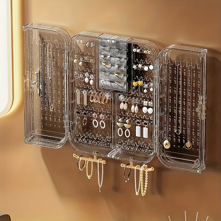 2pcs wall mounted jewelry organizer clear acrylic display case with no tool hanging earring necklace holder modern bathroom bedroom decor space saving jewelry tower for vanity closet earring holder sleek jewelry holder clear acrylic case jewelry organizer for bathroom Product details 3