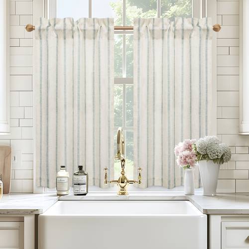 2 panels kitchen curtains striped tier linen short curtains pinstripe cafe curtains for living room bathroom farmhouse rustic curtains rod pocket