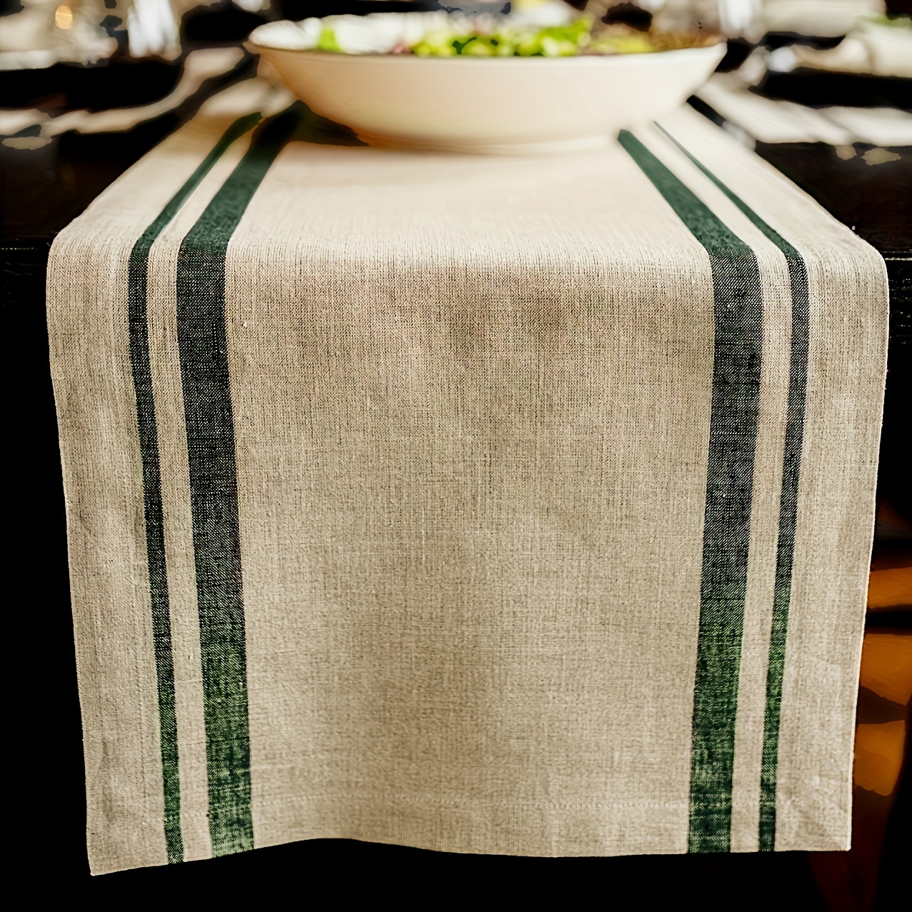 

1pc Linen Table Runner, Black And Natural Summer Table Runner, Washable, 13x72 Inch