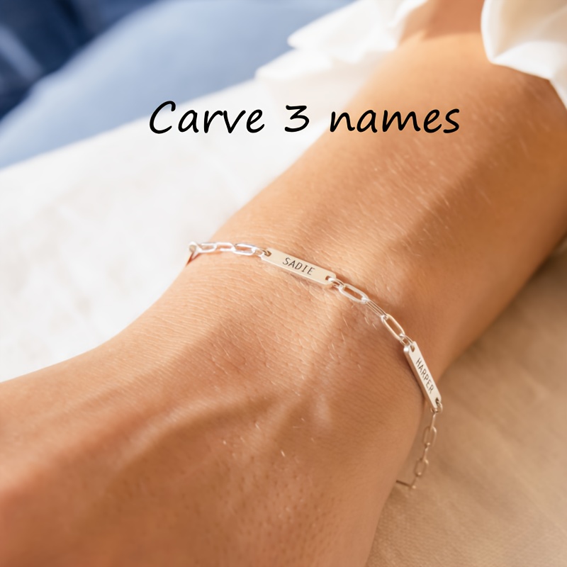 Image of Custom Minimalist Name Bracelet, Personalized Engraved Name Women's Paperclip Chain, Stainless Steel Pendant Bracelet For 1-3 Names, Jewelry Gift