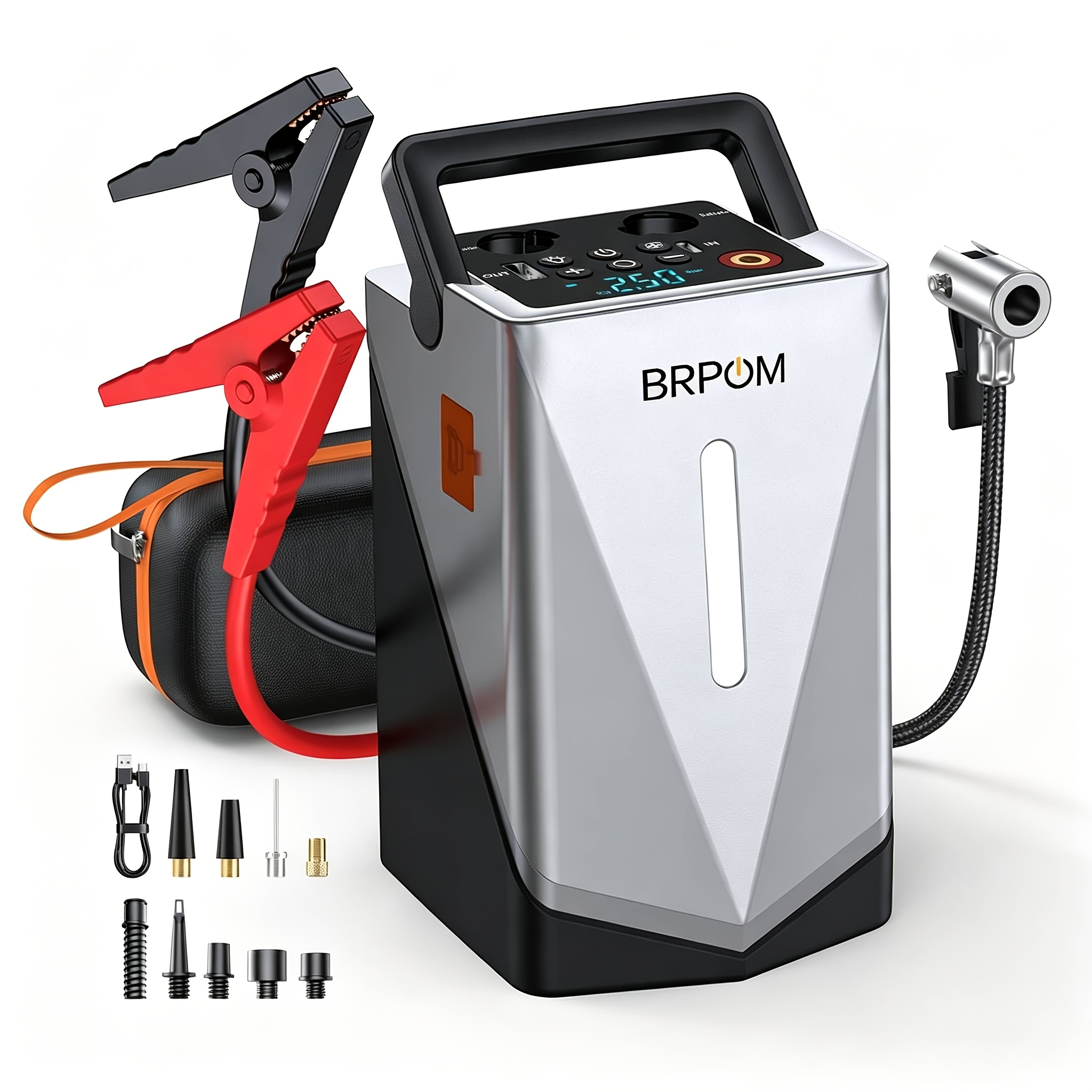 TEMU Brpom Car Jump Starter With Air Compressor Cordless Inflator Pump Battery Booster, ( Up To All Petrol And 10.0l ), 12v Car Jump Starter Power