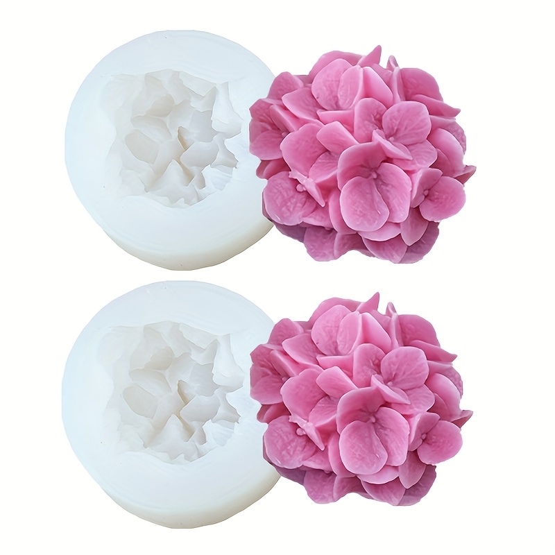 Image of 2-pack Flower Silicone Soap Molds, Hydrangea Silicone Mold, Plant Flower Shaped Epoxy Resin Plaster Mold, Heart Rose Shaped Diy Craft Art Mold, Candle Mold