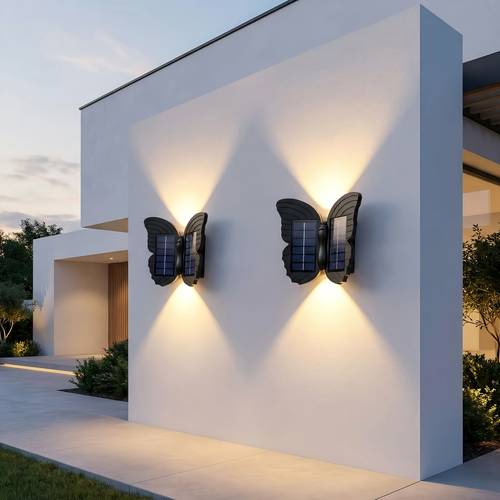 luz de pared solar para exterior con forma de , impermeable, iluminación led hacia y hacia abajo, lámpara de pared decorativa; solar de jardín ideal para paredes exteriores, vallas, patios, e iluminación de paisajes de patio