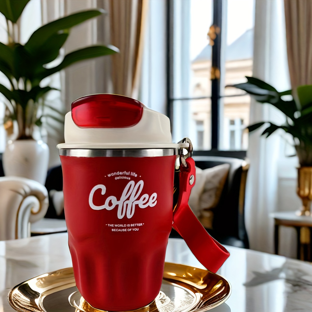 Stylish Stainless Steel Insulated Coffee Mug With Carry Strap - Portable & Durable For