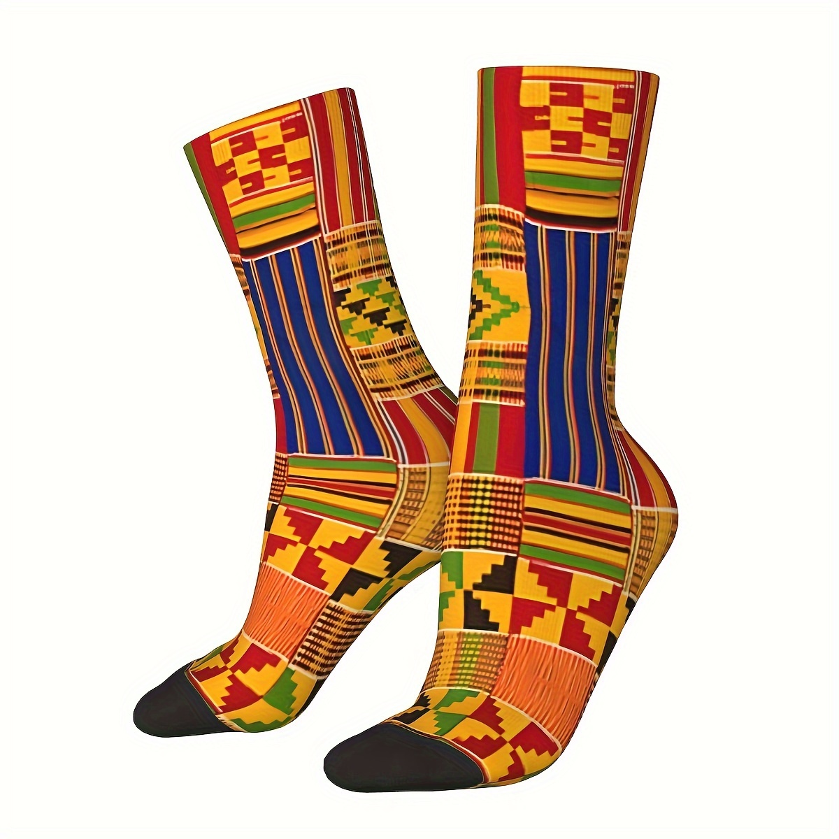 TEMU African Tribal Style Men's Socks Round Toe Breathable And Comfortable Casual Socks For All