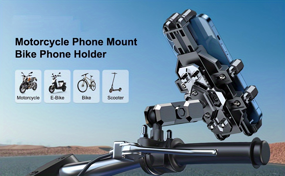 universal phone mount holder adjustable for motorcycle bicycle scooter atv stroller fits 4 5 7 smartphones with lens protection handlebar attachment details 2