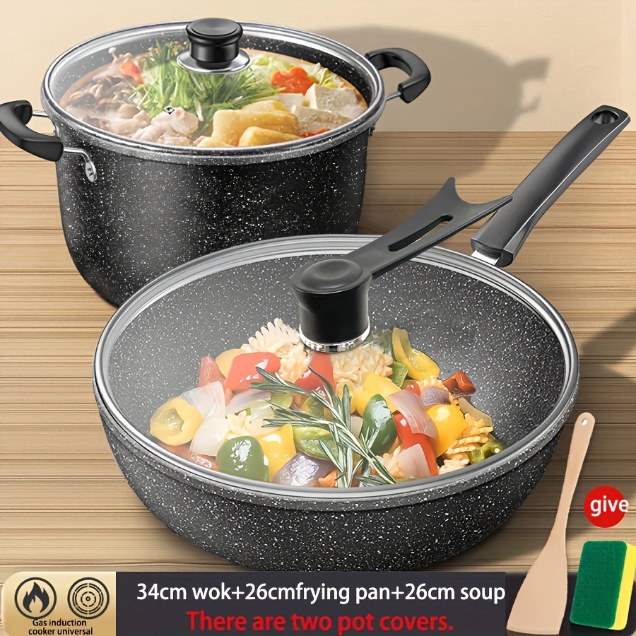 3pcs non stick   set with lids   soup frying wok pans for versatile kitchen use details 3