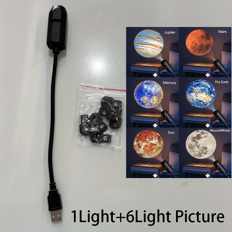 Lámpara Proyector LED USB de Planetas, Proyecta Imágenes de 10/6/3, Luz Giratoria de 360 Grados, Techo, Regalo, Decoración de Habitación, Fondo Fotográfico, Proyectando Imágenes de la Tierra, Marte, Júpiter, Mercurio, Sol, Saturno, Nebulosa, Gris, Amarillo, Azul, Luz de Estudio - Imagen 5