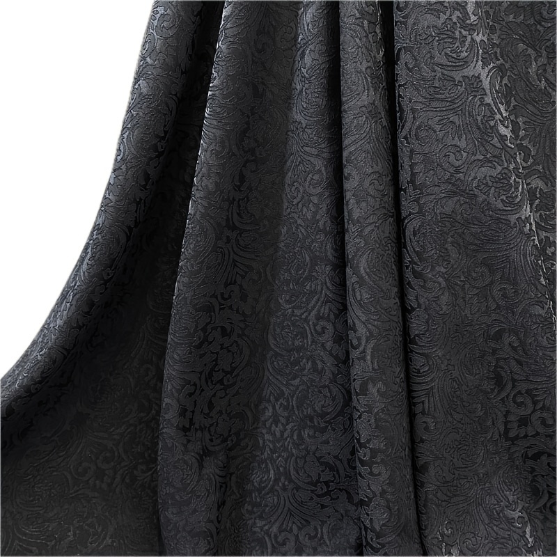 

1pc Tissu Brocart Jacquard Texturé Floral 3D Luxueux, Damassé Noir en Relief, 100% Polyester, 145gsm - Idéal pour Robes Élégantes & Tapisserie, Lavage à Uniquement, Tissu pour Robe