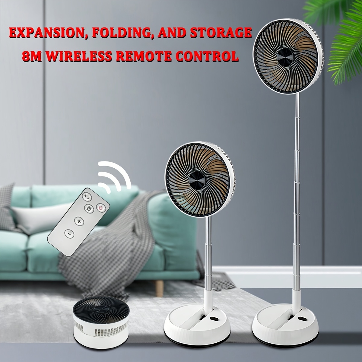 7200Mah Retractable And Rotating Table Fan, USB Charging, with Timer Function, Remote Control, Three-Speed Adjustment, Suitable for Indoor And Outdoor Use, Easy to Carry, a Must-Have for Holidays