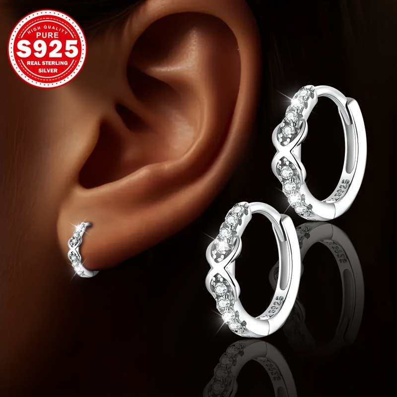 pair of 8 shaped zirconia earrings s925 silver inlaid with synthetic zirconia   fashionable personality retro trendy versatile unique suitable for multiple occasions suitable as a gift for women low allergy