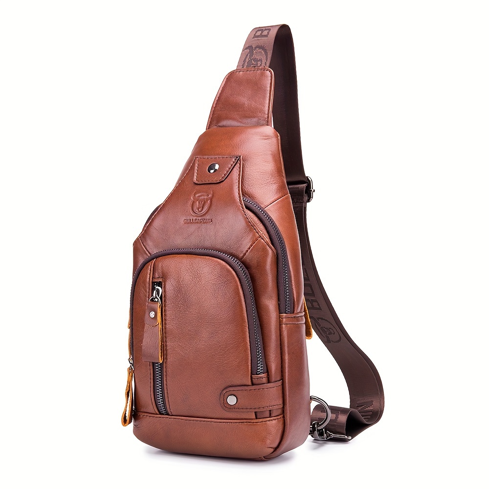 TEMU Men's Sling Backpack Genuine Leather Chest Bag Crossbody Bag Shoulder Bag