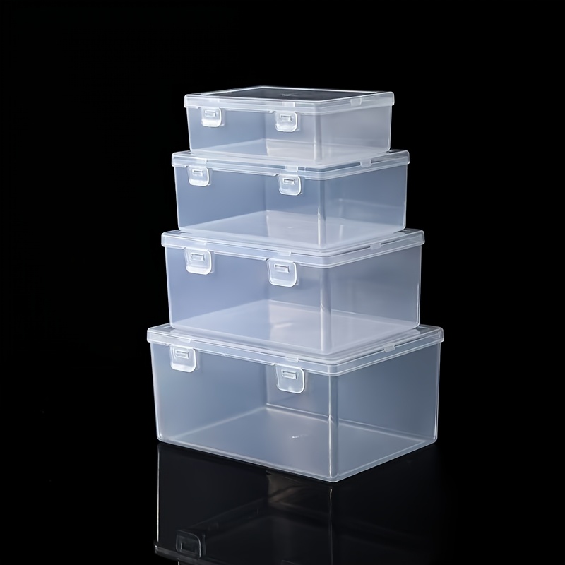 

Set Of 4 Stackable Transparent Storage Boxes With Lids - Modern Plastic Organizers Featuring Closures, Ideal For Storing Cards, Stationery, - Organizing Desks, Drawers, Cabinets, And Hardware Tools.