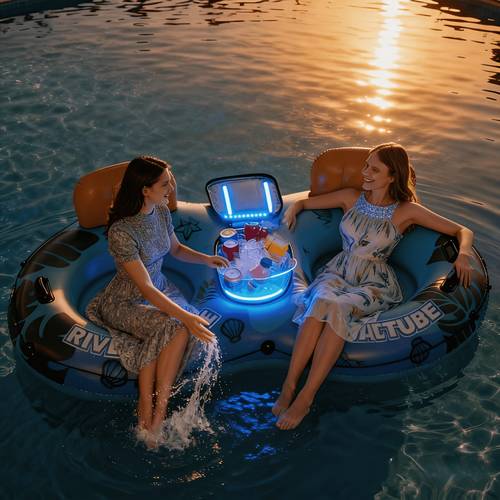 heavy duty double inflatable pool float bed with detachable refrigerator suitable for swimming pools rivers adult float river drifting chair with 2 cup holders