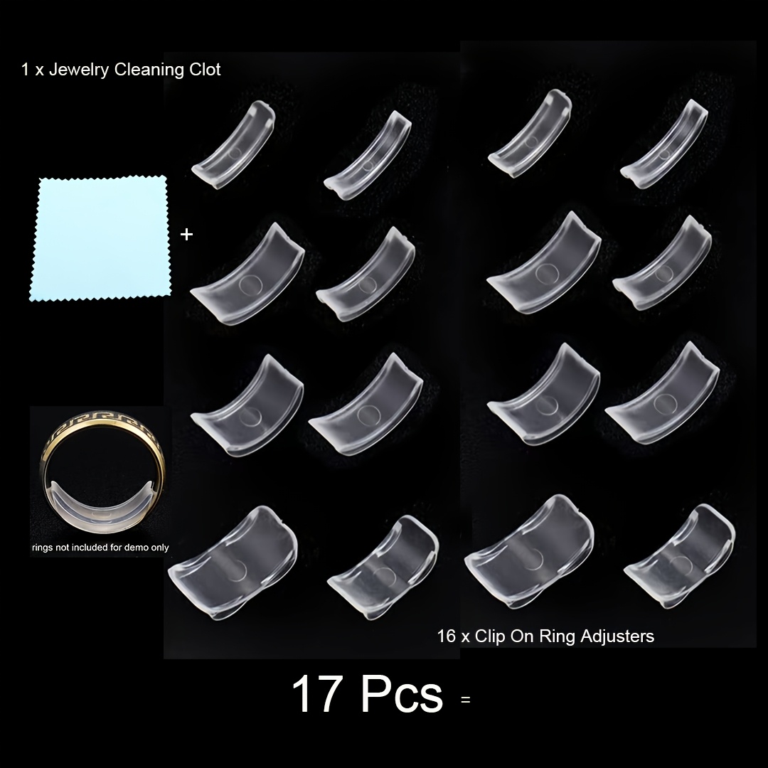 TEMU 17pcs Set Of Transparent Adjustable Ring Size Tools, Non-slip , Pads Suitable For Loose Rings, Portable Jewelry Size Regulator, Suitable For