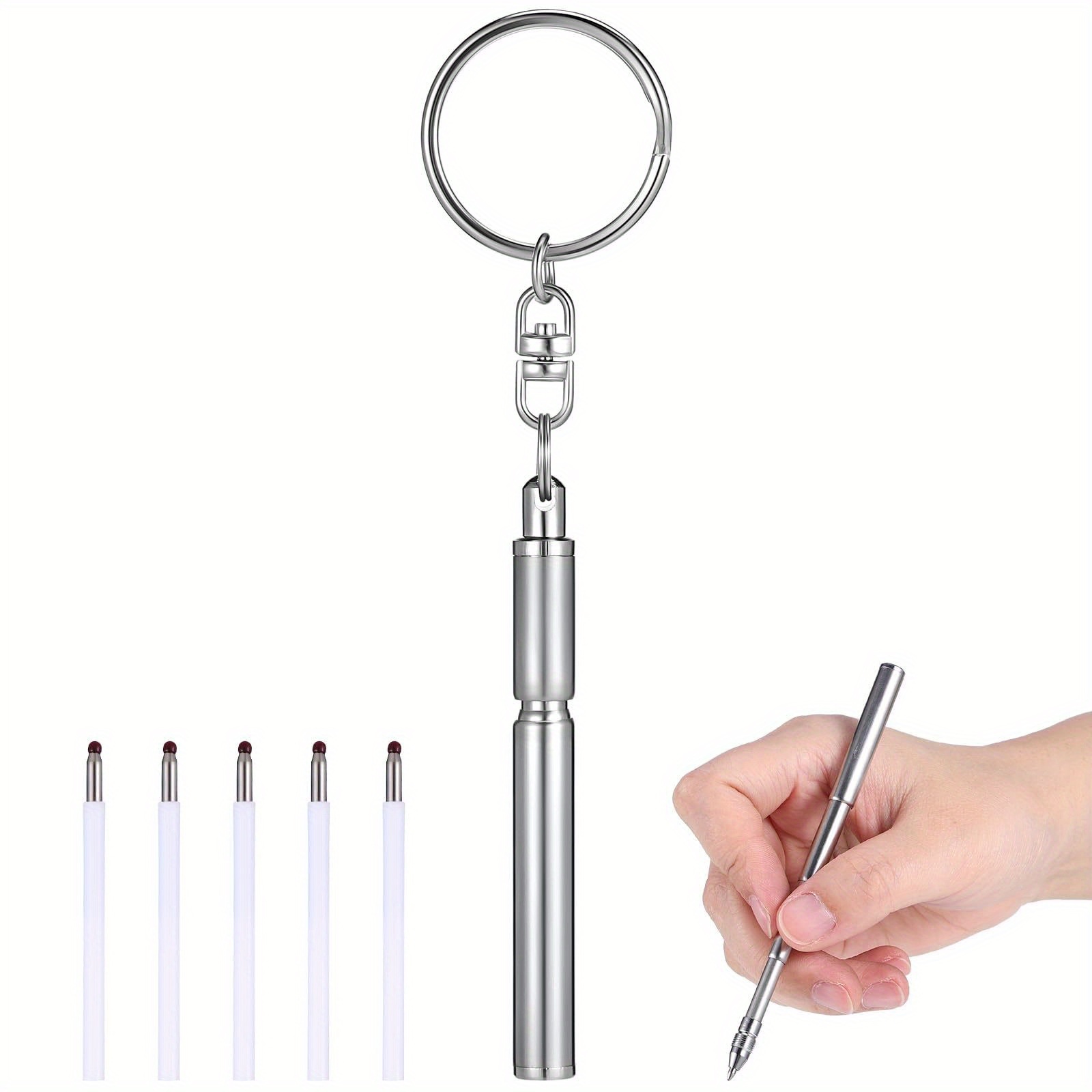 Keychain Retractable Pen, Stainless Steel Ballpoint Pen, Retractable Pocket Mini Pen, Office School Signature Pen With Key Ring