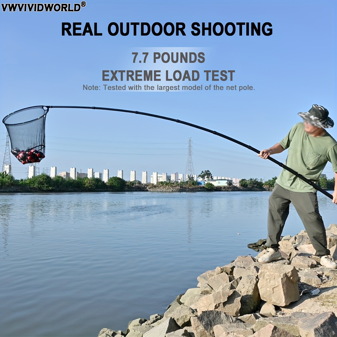 Carbon Fiber Fishing Hand Net with Telescopic Pole, 1.8-3.45m Portable Outdoor Fishing Tackle, Aluminum Alloy Landing Net for Anglers, Black