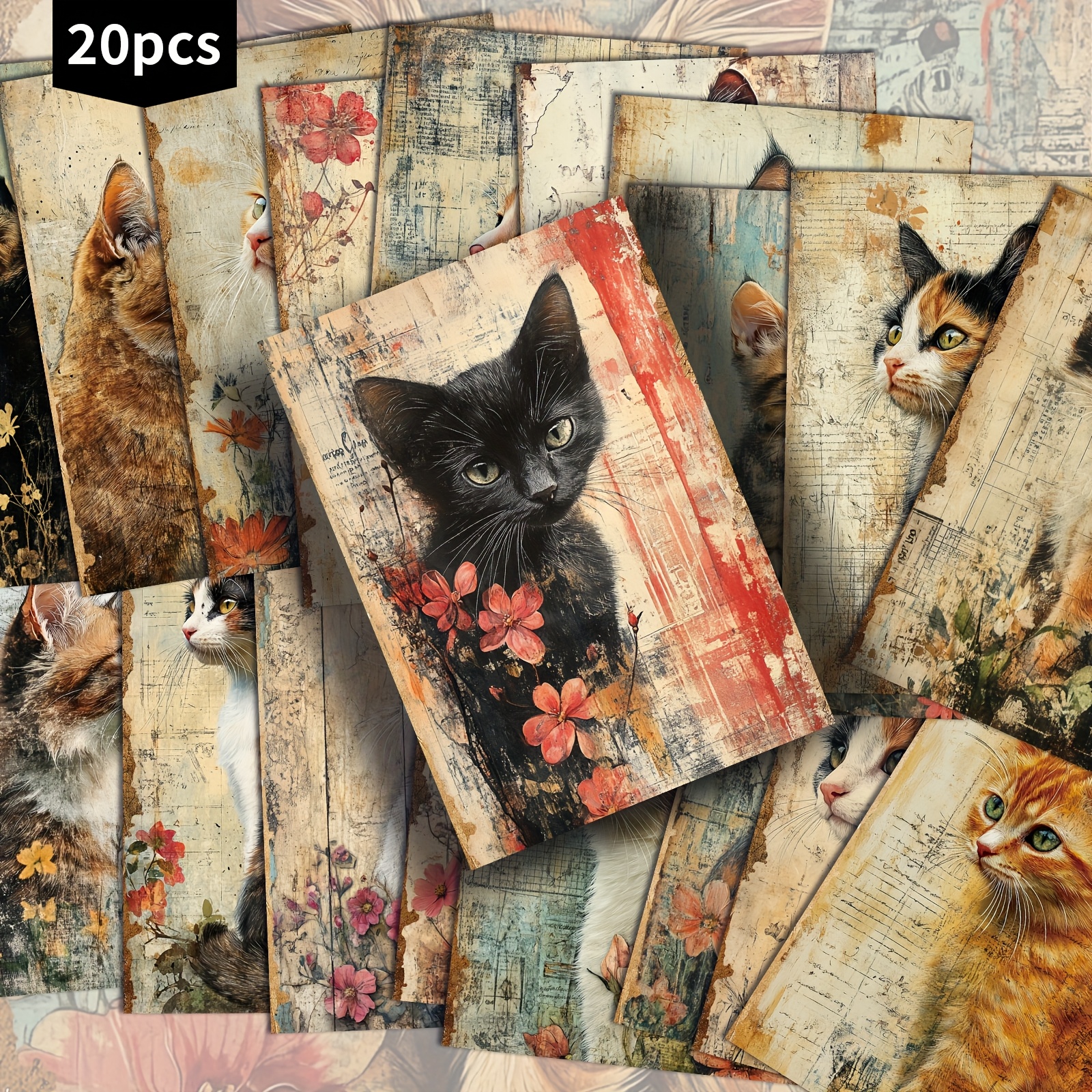Image of 20-pack Vintage Cats Pets Cute Postcards - 4x6 Inches Retro Junk Journal Paper, Classic Pinup Illustrations, Collectible Decorative Painting Cards For Scrapbooking & Crafting