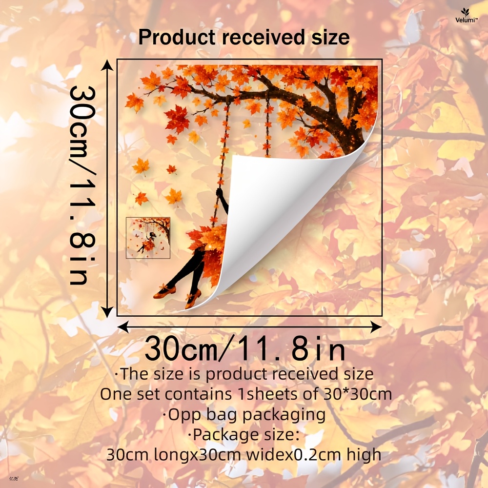 Image of 1pc Thanksgiving Maple Leaf Glass Sticker, Mall Cabinet Holiday Decoration Static Cling