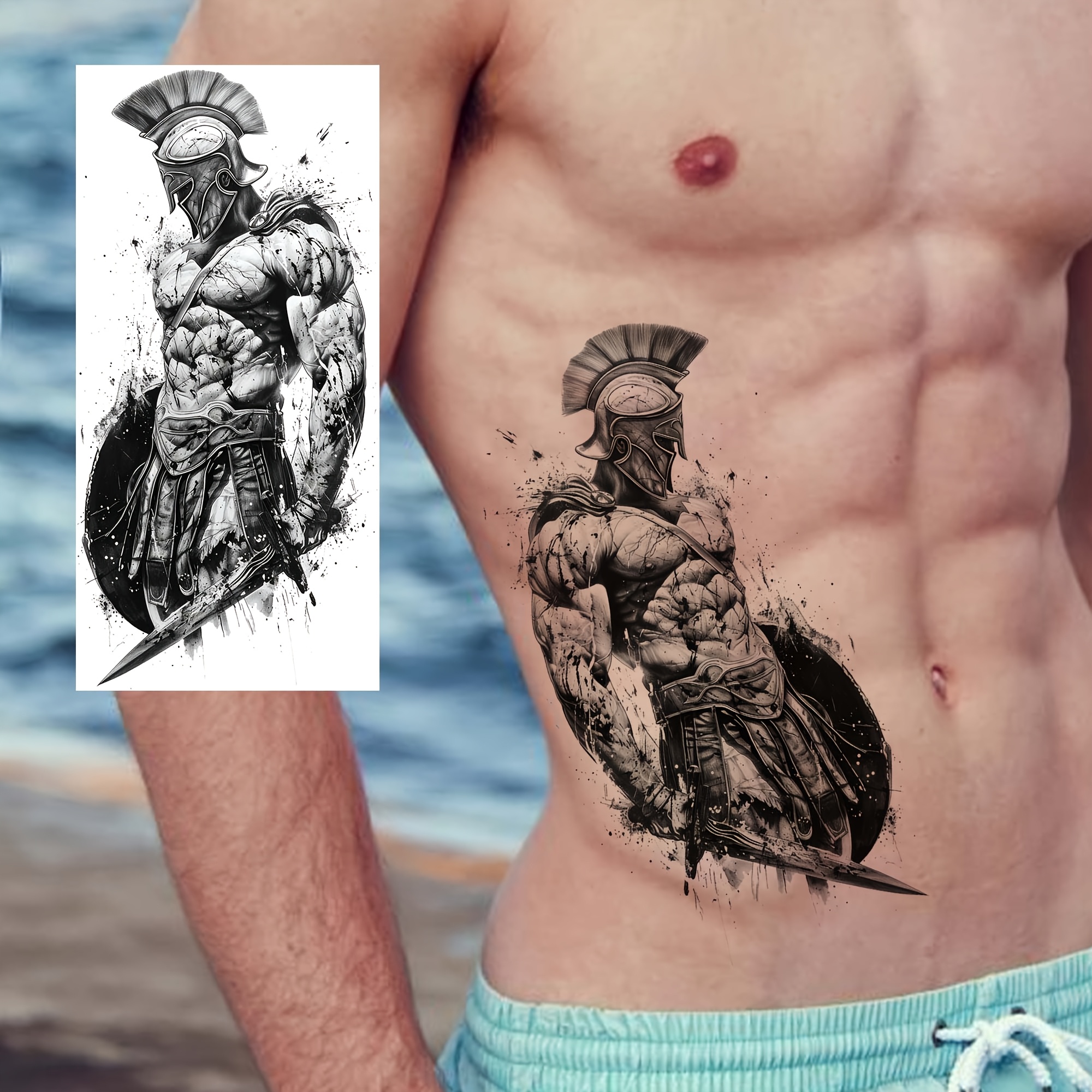 1 Sheet Of Temporary Tattoos Featuring Spartan Warriors, Suitable For Men And Women, To Hands, Fingers, Feet, Neck, Waist, Legs, Thighs, Forearms