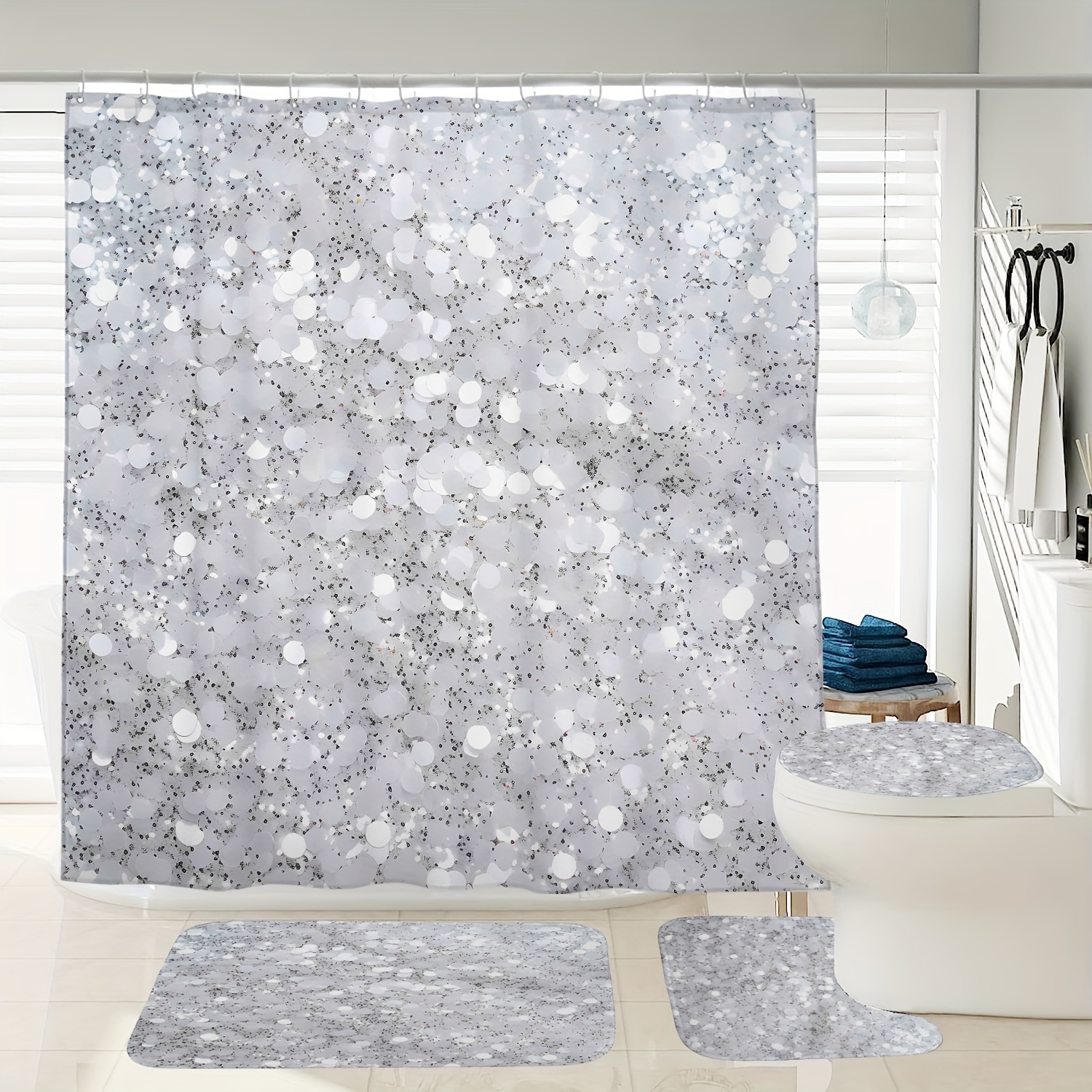 

1/3/4pcs Pattern Shower Curtain Set, Shower Curtain 12 , Bath Mat, U-shaped Toilet Mat, Toilet Mat, Bathroom Accessories