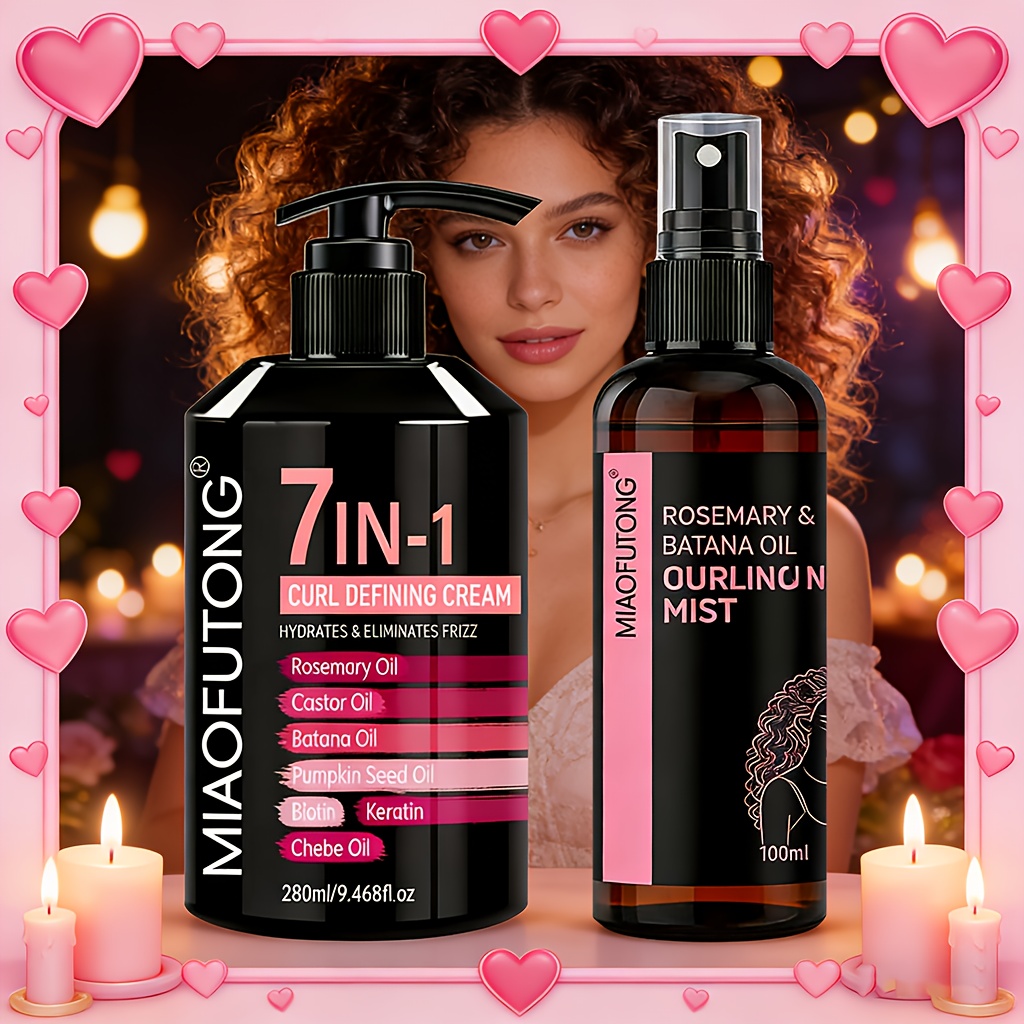 TEMU - -defining Cream And Strong-hold Spray Set (, Moisturizing, Curls, Long-lasting Hold, , , All Hair Types)