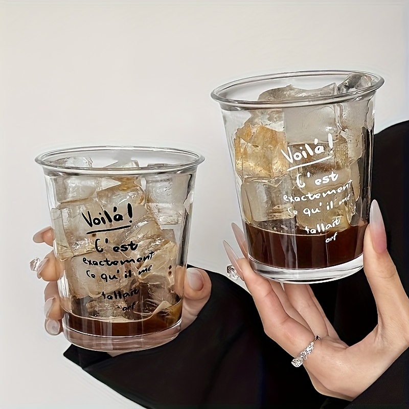 Image of 2pcs Of Transparent Glass Cups, Lettered Coffee Mugs, Beverage Cups, Water Cups, Juice Cups, Milk Cups, Ice Cream Cups, Suitable For Home Use, Portable Tea Cups For The Office