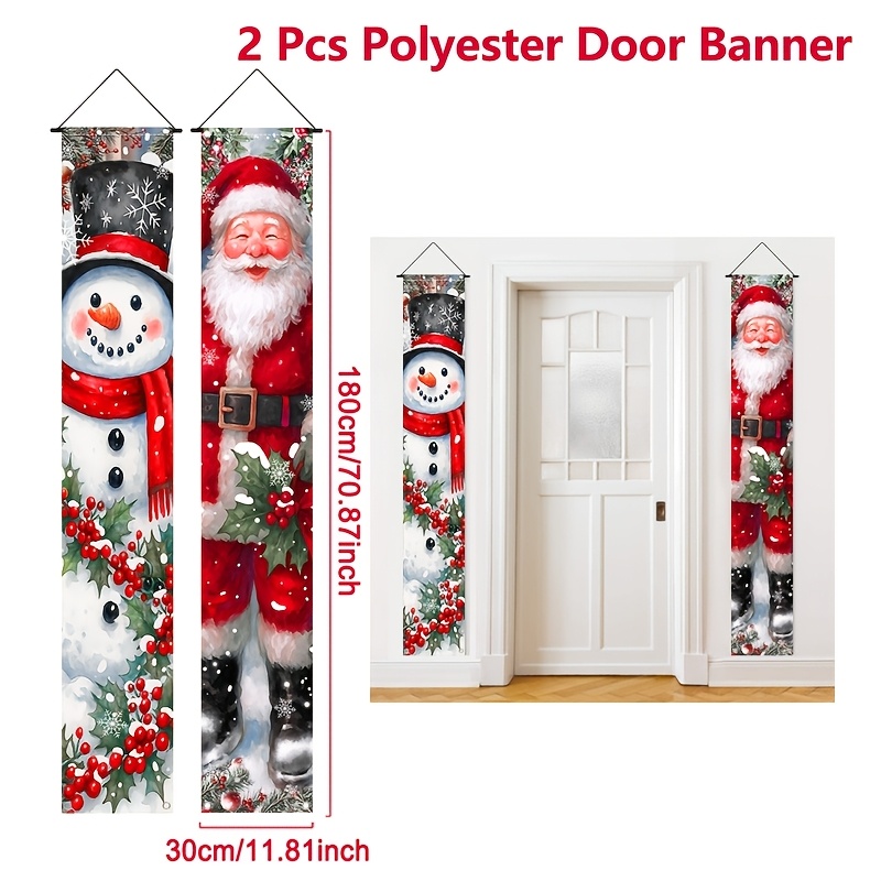 TEMU 2d Flat - 2d Door Banner 2d Flat - 2d Door Banner 2d Flat, 2pcs, Christmas Door Couplet, Santa Claus And Snowman Patterns Door Banner, Hanging