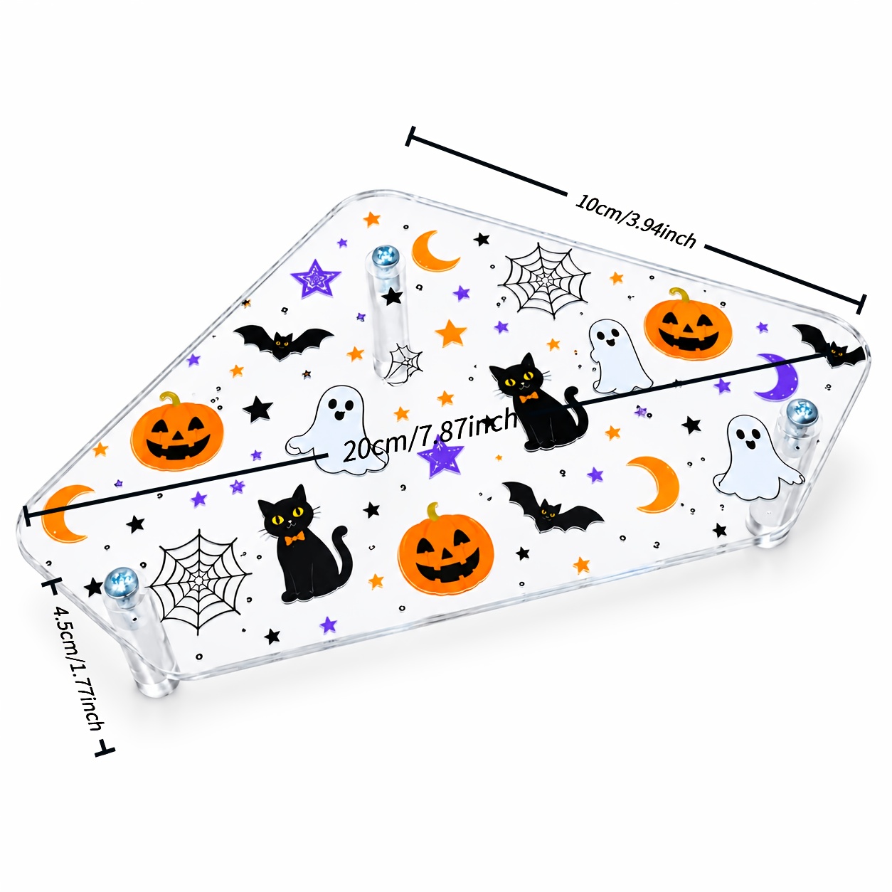 TEMU Halloween Acrylic Corner Display Stand, Transparent Tabletop Display Rack, Printed With Cute Pumpkin Ghost Cat Pattern, Space-saving Vanity