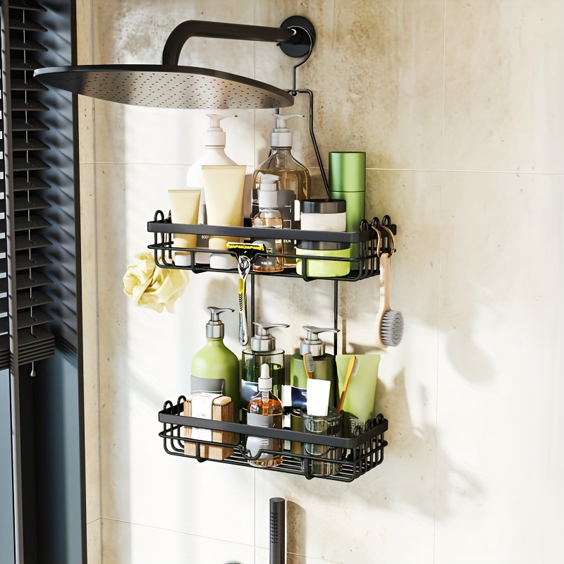 

1pc Hanging Shower Caddy, 2-tier Rust-resistant Stainless Steel Shower Shelf, No Drill Shower Basket, Shower Organiser For Shower Accessories