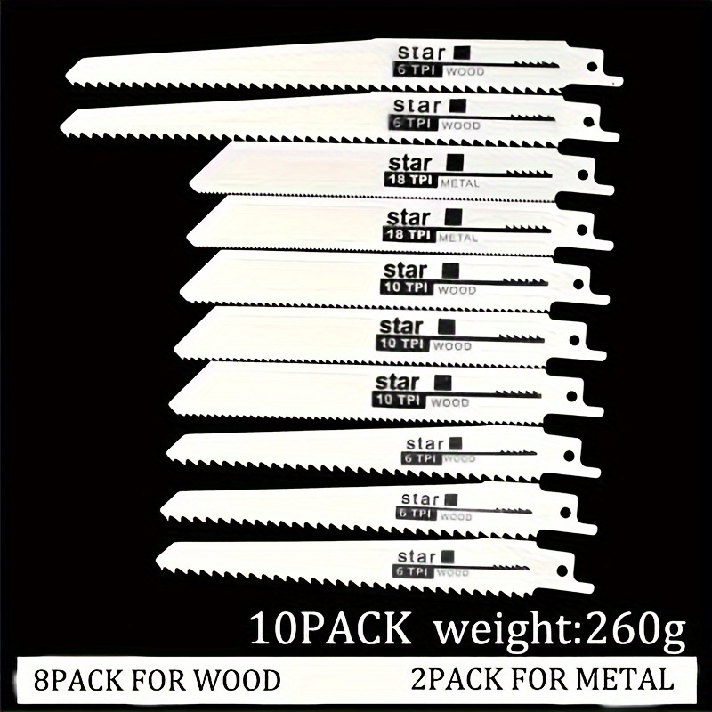 

10-piece Reciprocating Saw Blade Set For Metal & Wood Cutting - Durable Pruner Blades