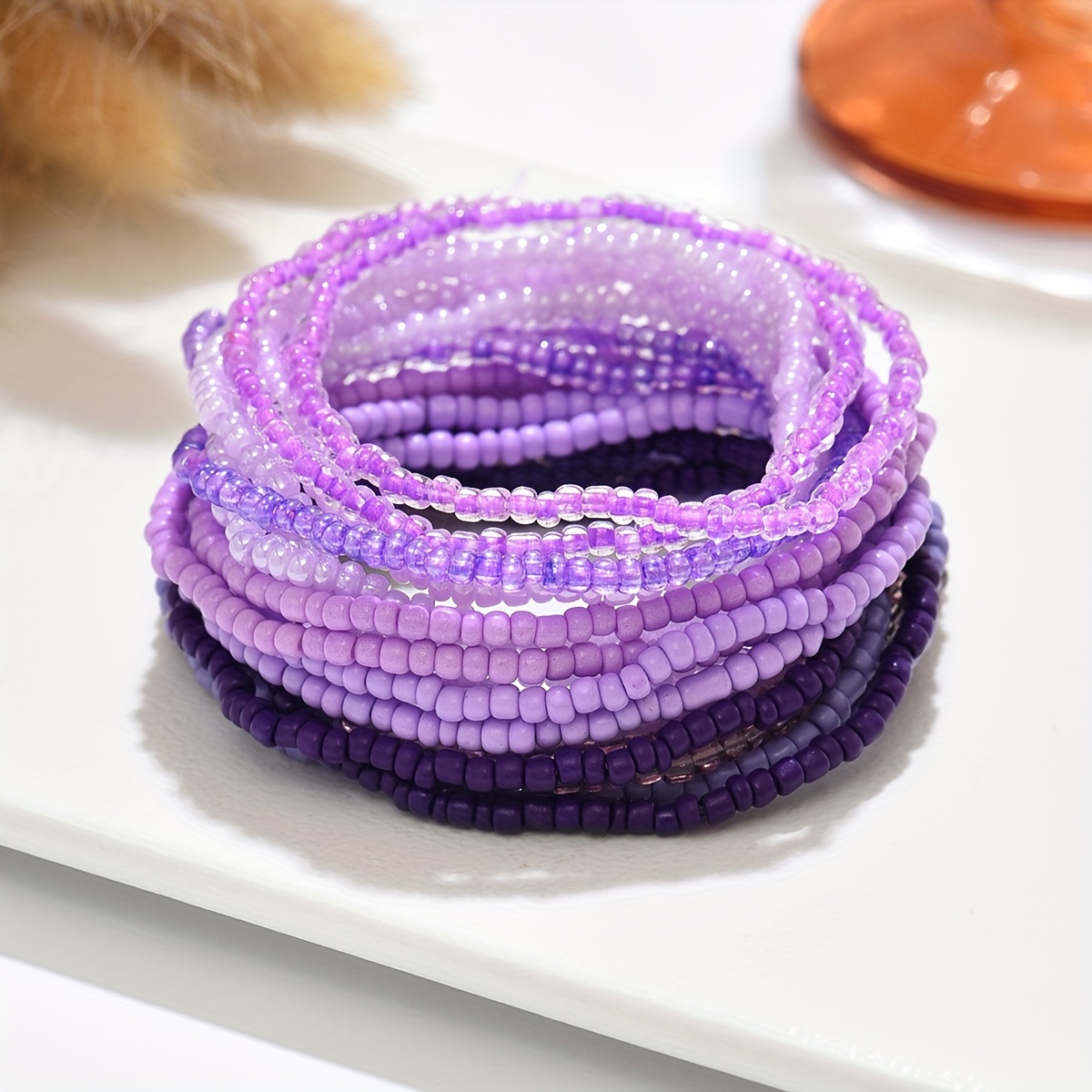 TEMU 20pcs Summer Beaded Bracelet Set, Bohemian Style Rice Bead Stretchy Gradient Color Beach Wristbands
