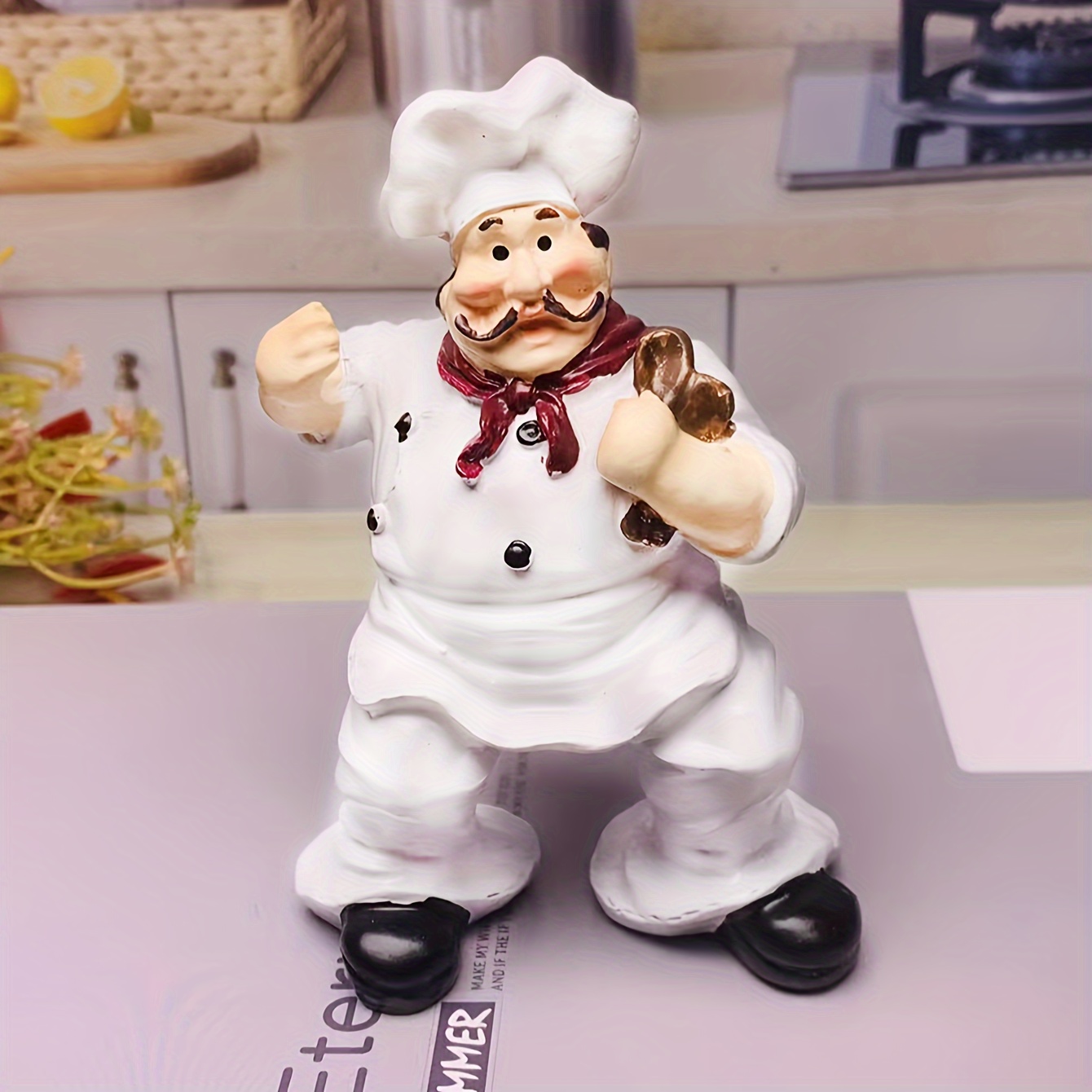 1pc Chef Figurine - Resin Kitchen Decor, Parties & Home Accent, No Power Needed, Chef Kitchen Decor