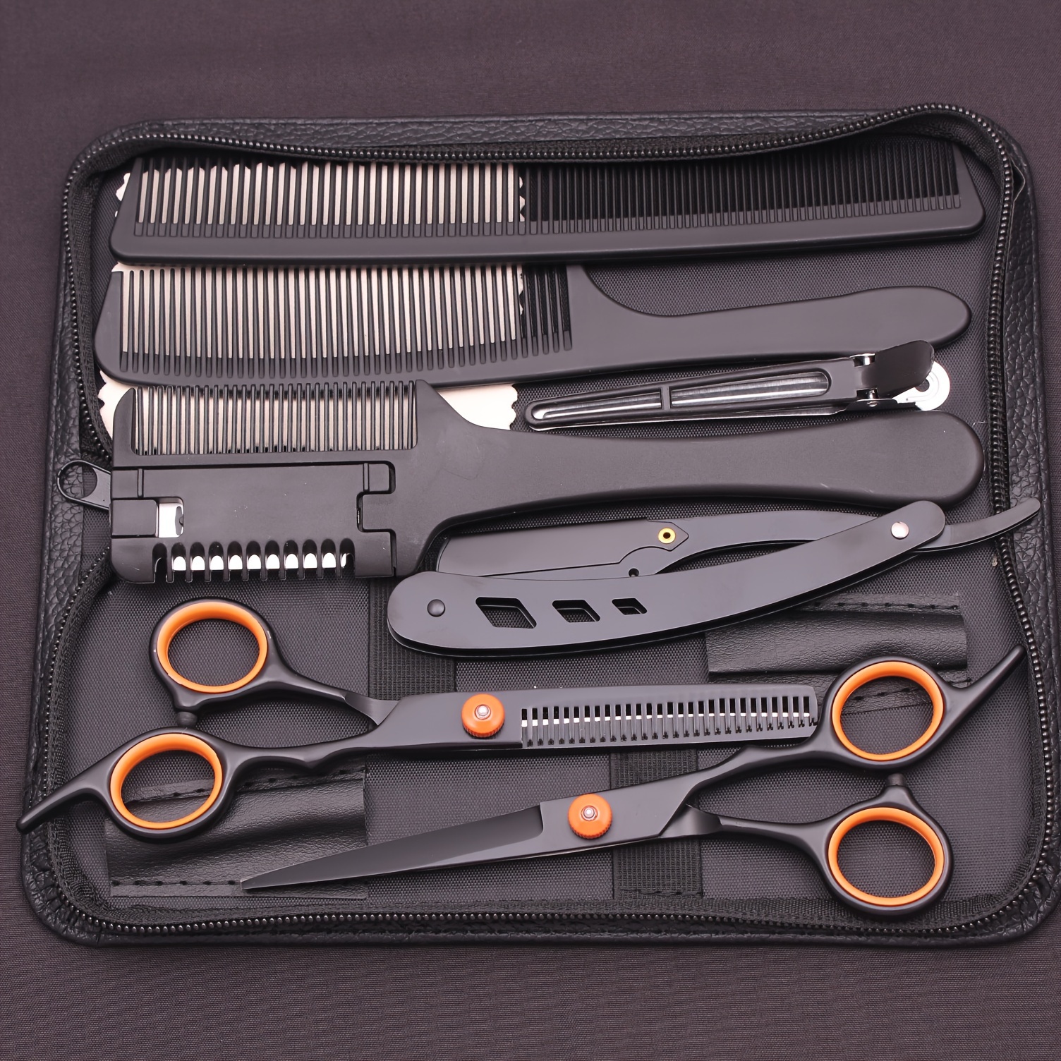 

6- Haircut Set - - Steel, Ergonomic -handed , Texturizing & Thinning Shears Types, Includes Comb Kit And