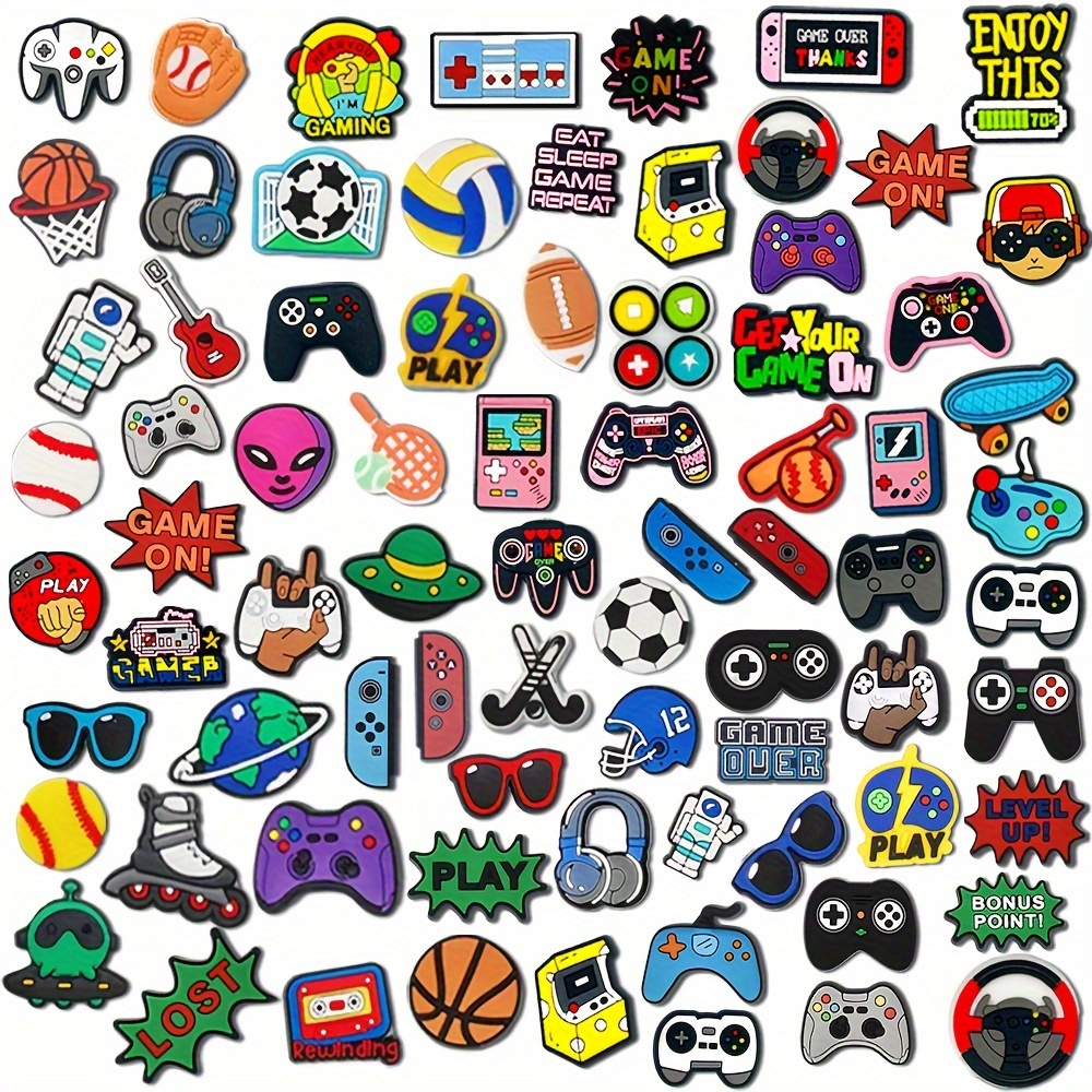 

77pcs Game Series Mix, Game Console, Ball, Joystick, Basketball, English , Skateboard Shoe Charms For Party Favors