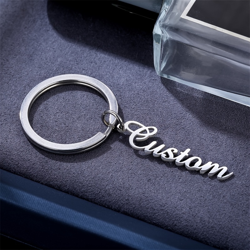 

1pc Personalized Stainless Steel Keychain With Custom Name Tag, Engraved Lettering, Anti-lost Pet Id, Ideal For Valentine's, Day, Father's Day, Birthday Gift