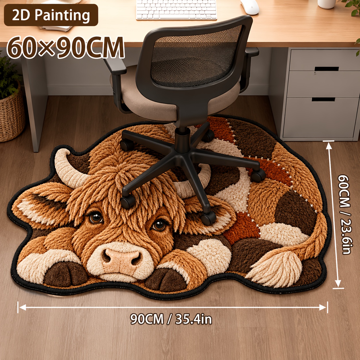 TEMU 1pc Highland Cow Rug Suitable For Bedside, Entryway & - Soft Anti-slip Machine Washable With Lying Down Highland Cow , Modern Decor Suitable For