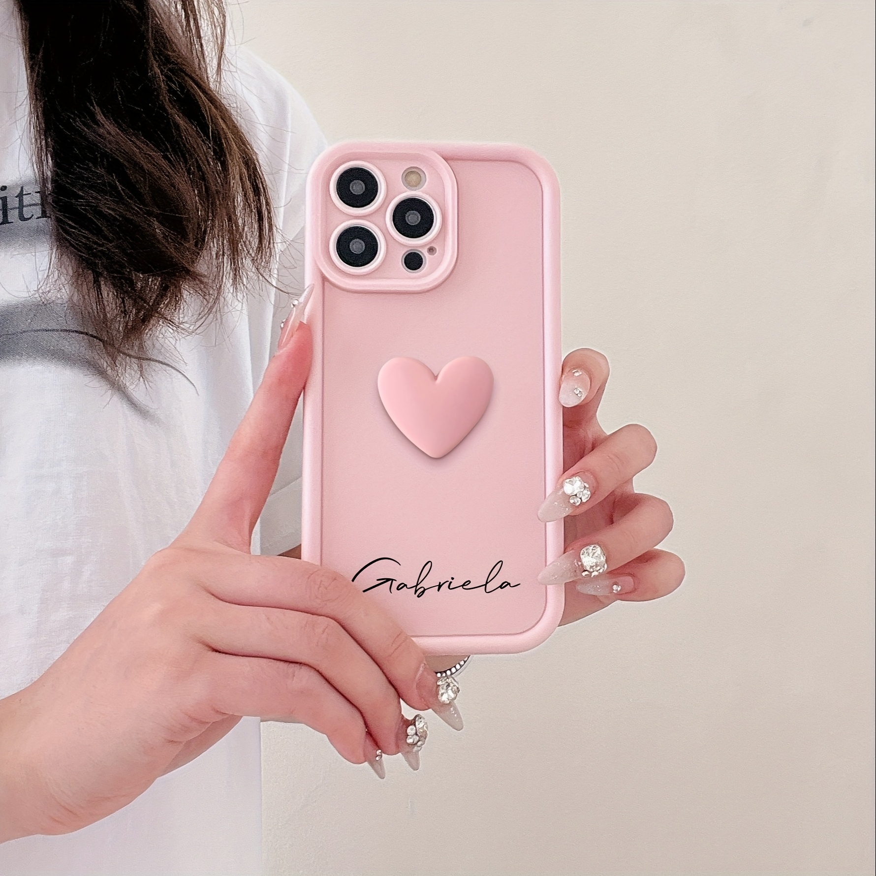 Personalized Customized Name Case for iPhone 16 15 14 13 12 11 Pro Max Luxury Acrylic 3D Love Heart Soft Silicone DIY Shockproof Gift Cover 14 15 16 Plus