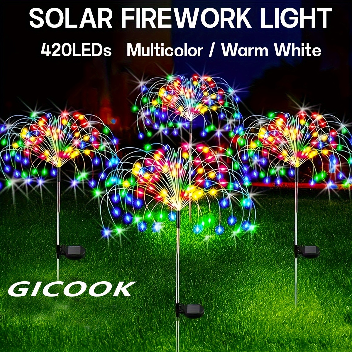 

Solar Lights - Adjustable Height, 8 Lighting ,, 420 Leds /warm White - Outdoor Yards, Patios, Camping, Rv Parks & Celebrations, Outdoor Solar Lights