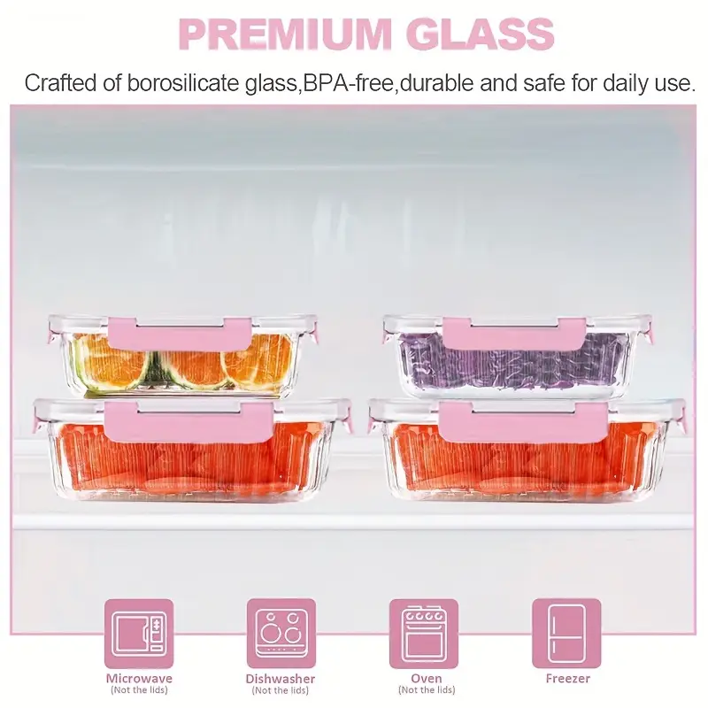 10pcs glass crisper 10 glass bowls 10 sealed lids high borosilicate sealed lids food storage container glass reusable suitable for microwave oven refrigerator dishwasher and camping food storage Product details 2