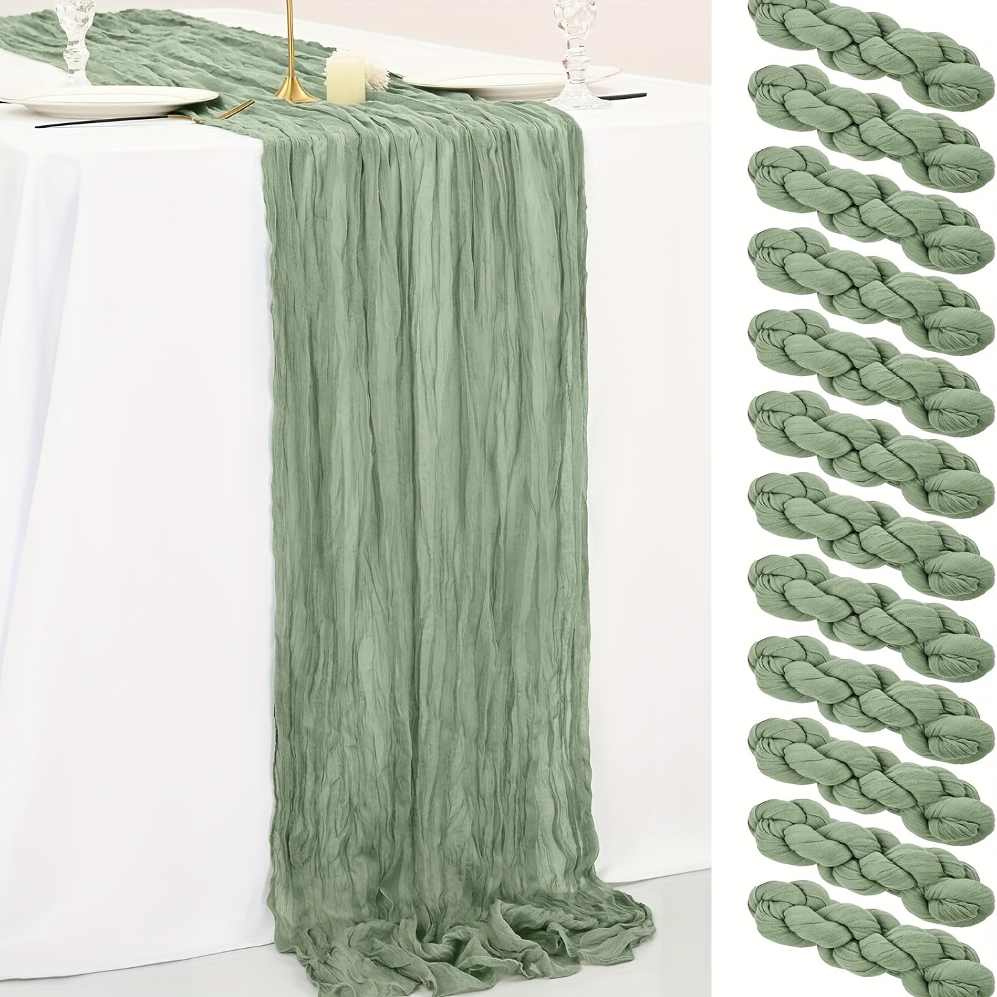 E-shop 12 Stück Polyester Tischdecken Stoff Einfarbig Plissierte Tischläufer - Elegante Feiertags-Tischdekorationen, langlebig, pflegeleicht, für