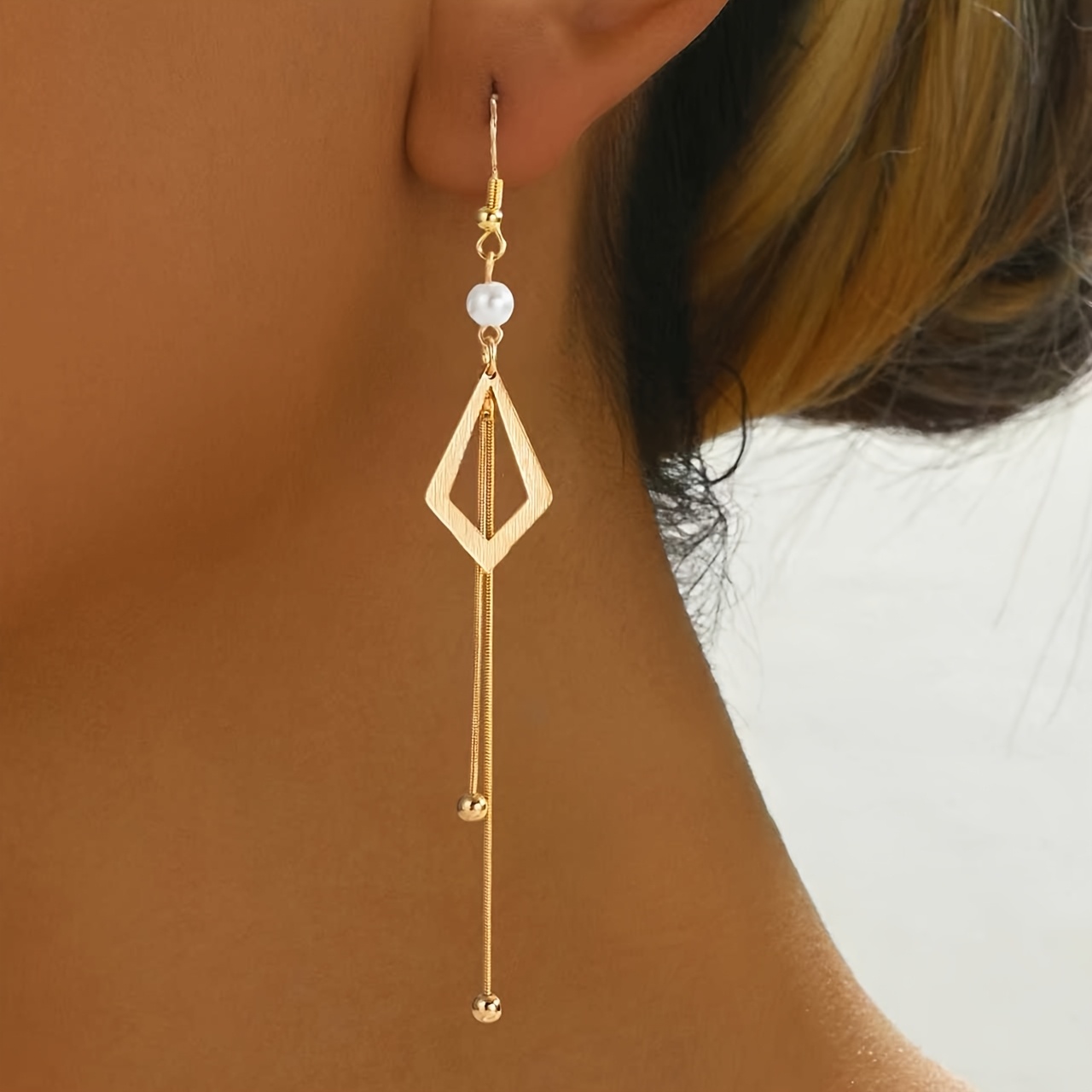 TEMU 1 Par de Aretes Colgantes Elegantes y Retro para Mujer LXALRY con Cadena de Cuentas y Redondas - Diseño de Capas, Ideales para Uso Diario,