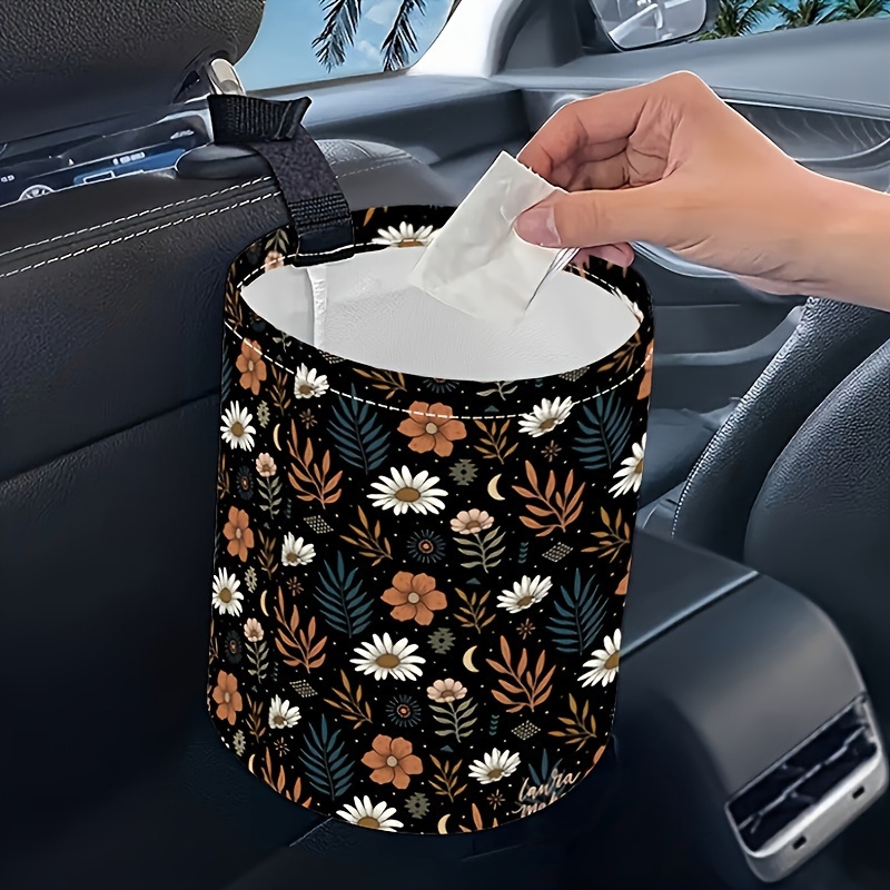 

1pc Car Trash Can, Trash Can, Trash Can Kitchen Camping, Car Interior Accessories For Women, Car Trash Organizer, Car Decoration Small Floral