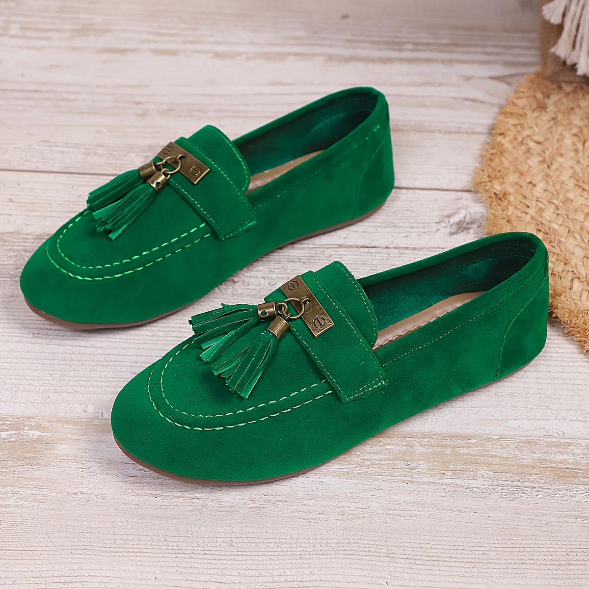 Womens Fashion Flat Shoes Comfortable Slip Tassel Beaded