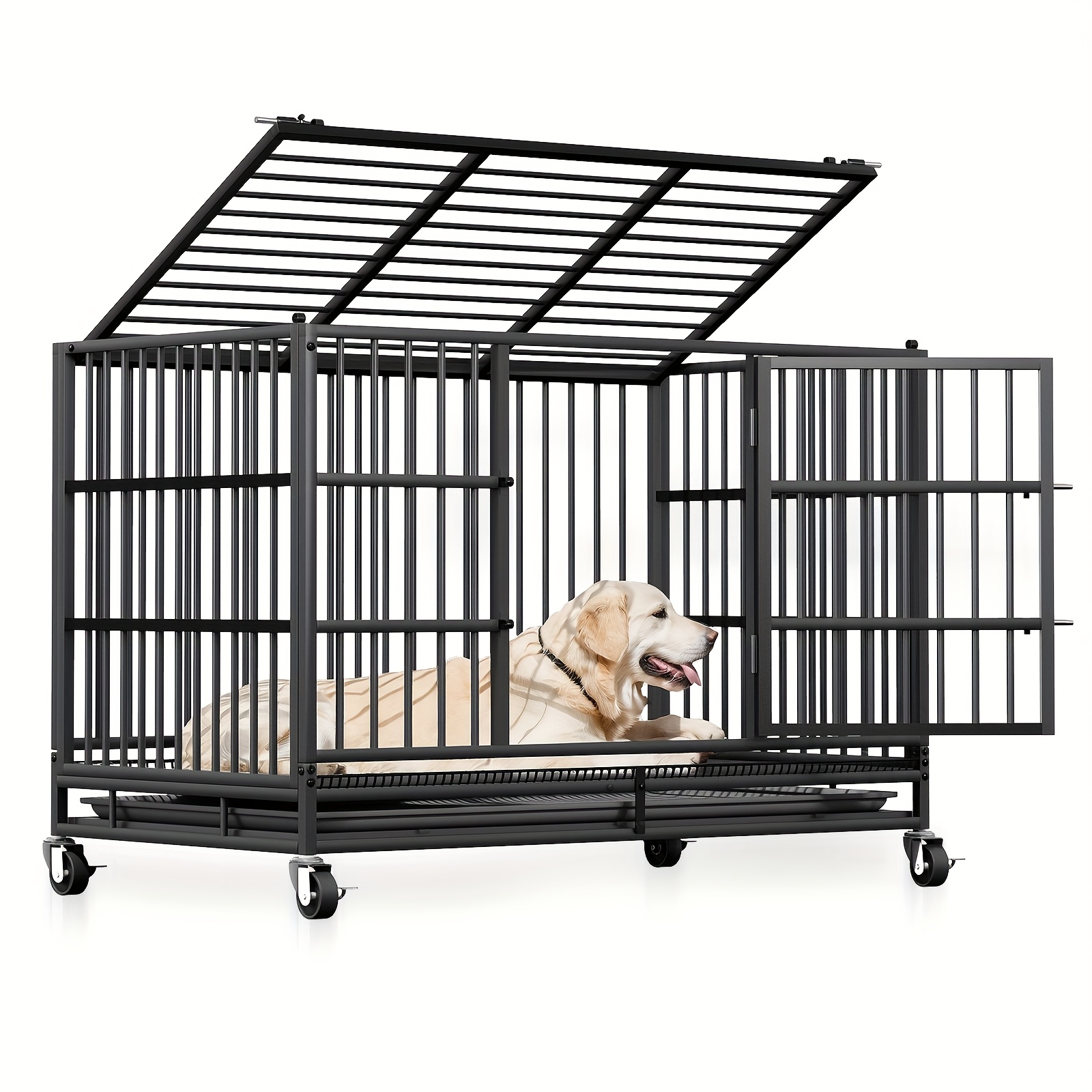 TEMU 48-inch Sturdy Dog Kennel Designed For Large Breeds - Secure Cage With Wheels, Suitable For Indoor Use.