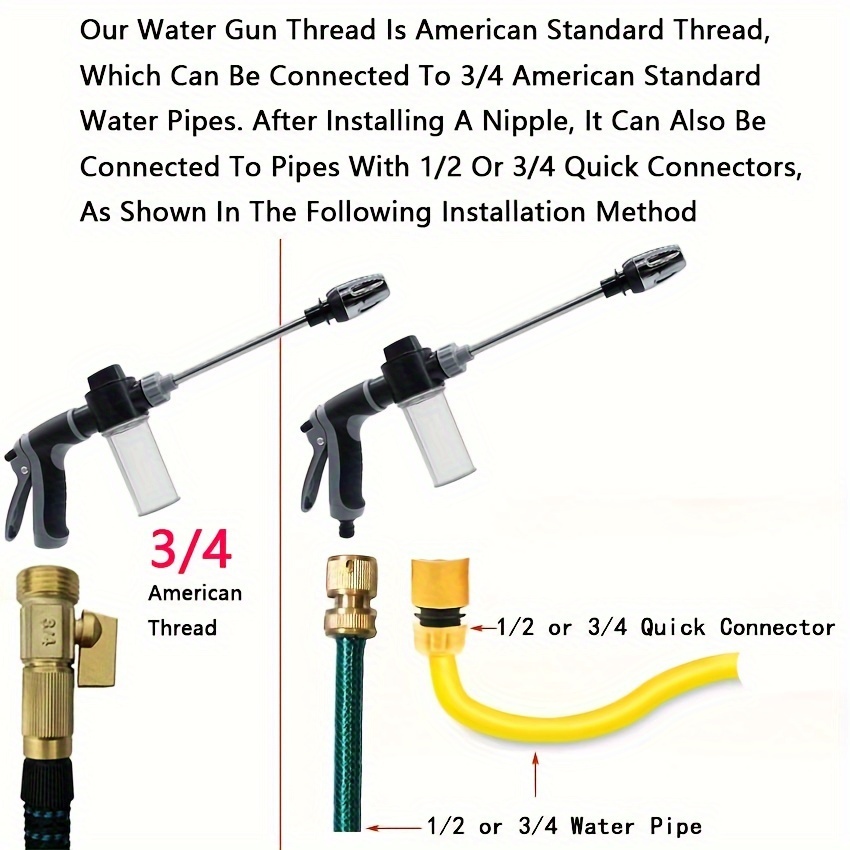 1pc high pressure car wash water gun   garden hose nozzle adjustable thickened rod sprayer with plated copper tip universal 3 4   2 quick connect adapter for cleaning tools details 2