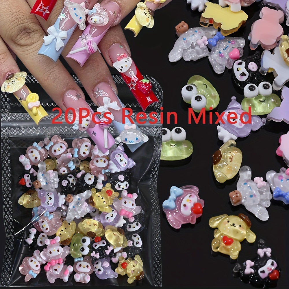 20pcs Hellokitty Resin Rhinestones | Melody, Kuromo, Cinnamoroll Cartoon Flat Back Nails Art Charms For Acrylic Nails, Craft, Phone Case Decoration,